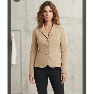 AC-3998 Women's Tan Cotton Blend Stretch 3-Button Casual Blazer Jacket Size M